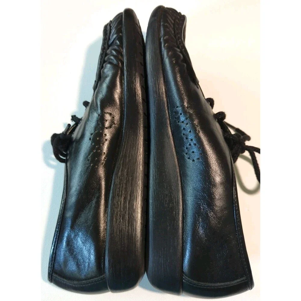 SAS Siesta Women 7N Black Leather Handsewn Oxfords Moc Toe Lace Up Shoes